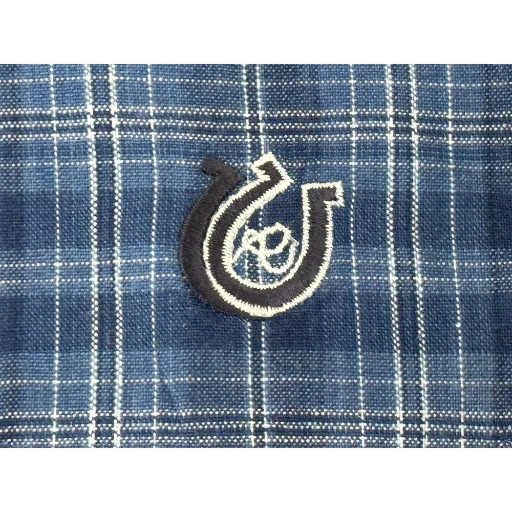 Roper Shirt Mens SMALL Blue Plaid Western Button‎ Long Sleeve Horseshoe Logo